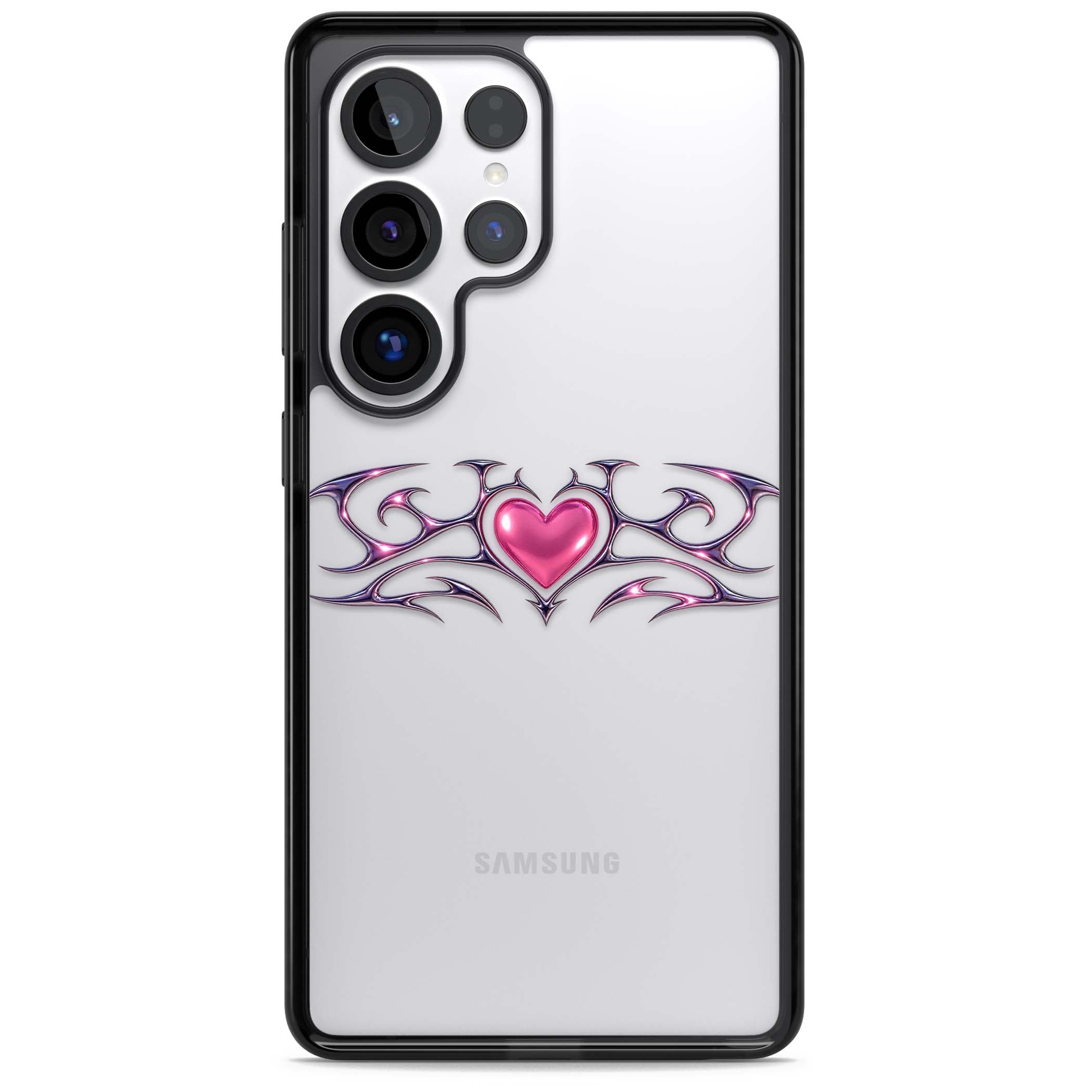 Pink Chrome Heart y2k iPhone case | Black Impact case for Samsung Galaxy S25 Ultra
