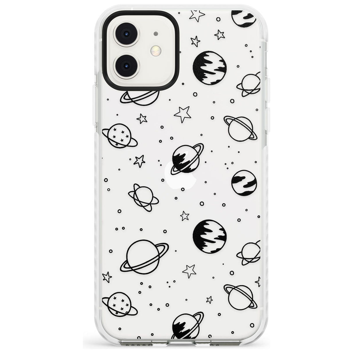 Outer Space Outlines: Black on Clear Slim TPU Phone Case for iPhone 11