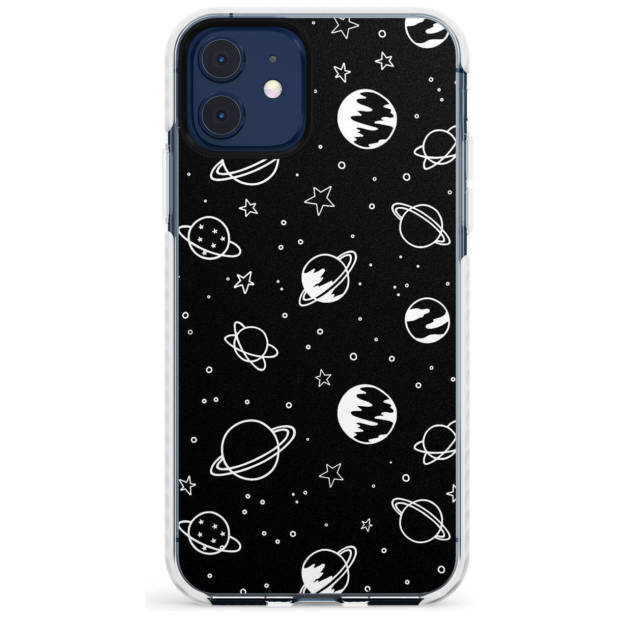 Outer Space Outlines: White on Black Slim TPU Phone Case for iPhone 11