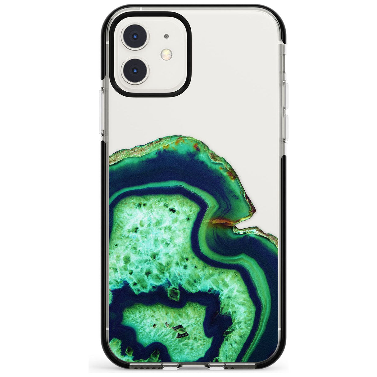 Neon Green & Blue Agate Crystal Transparent Design Black Impact Phone Case for iPhone 11