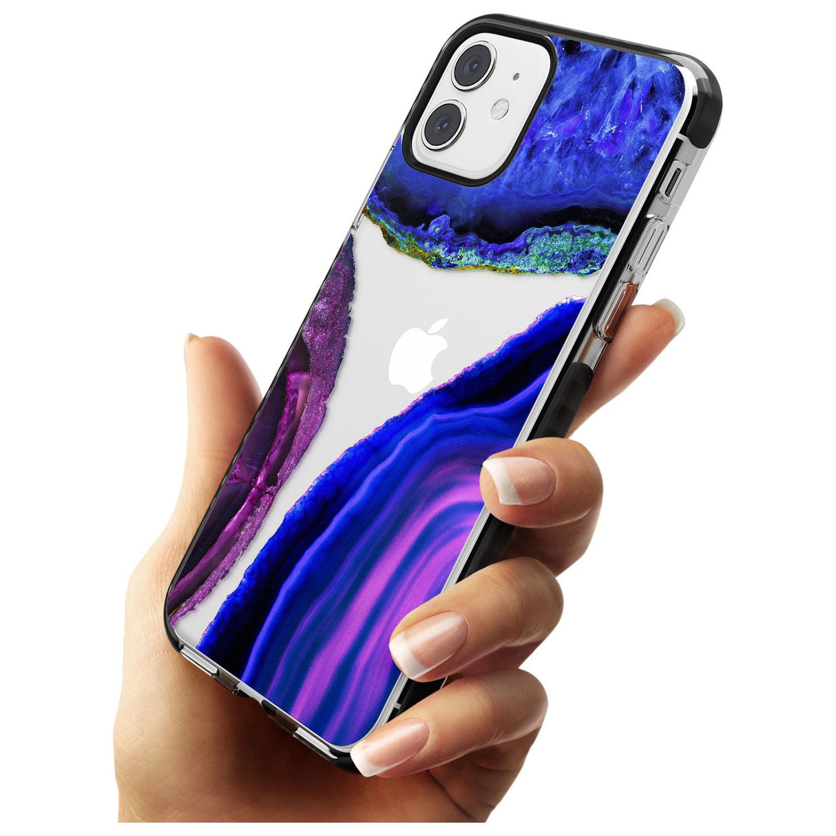 Purple & Blue Agate Gemstone Clear Design Black Impact Phone Case for iPhone 11