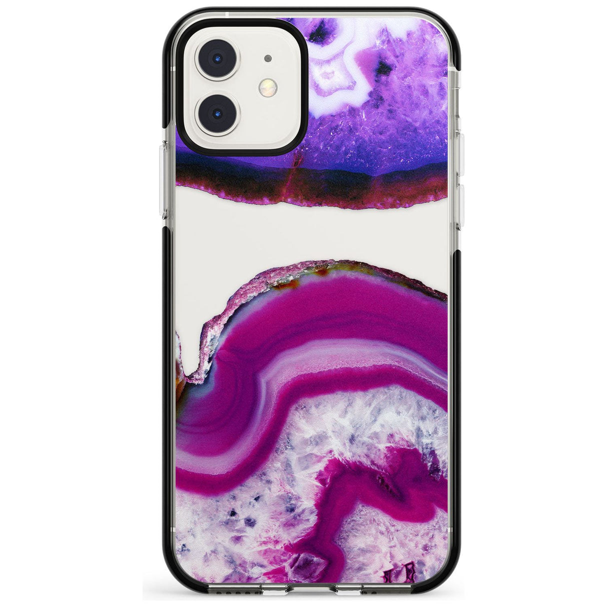 Purple & White Gemstone Crystal Clear Design Black Impact Phone Case for iPhone 11