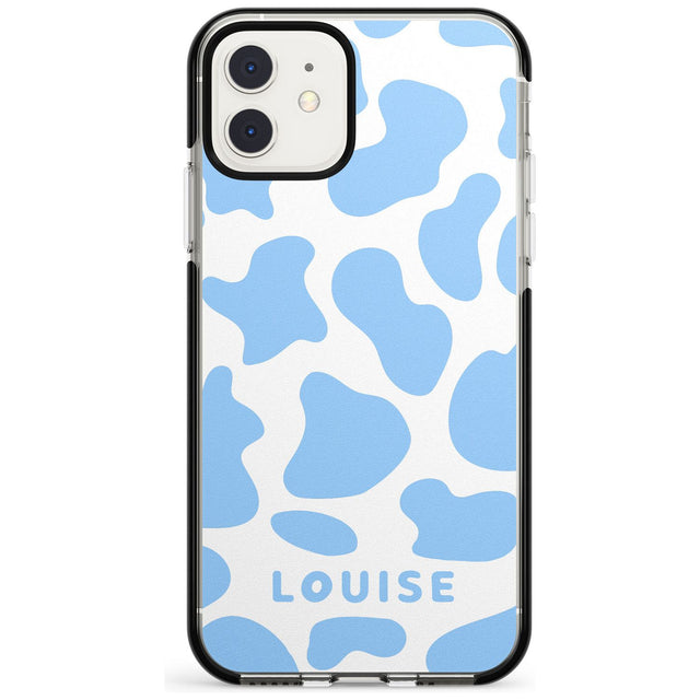 Personalised Blue and White Cow Print Black Impact Phone Case for iPhone 11 Pro Max