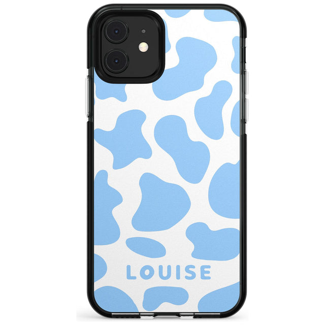 Personalised Blue and White Cow Print Black Impact Phone Case for iPhone 11 Pro Max