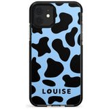 Personalised Blue and Black Cow Print Black Impact Phone Case for iPhone 11 Pro Max