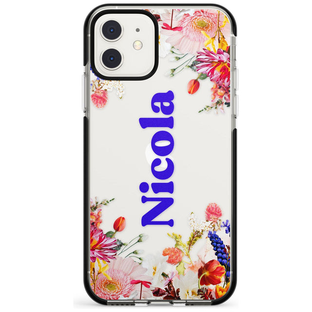 Custom Text with Floral Borders Pink Fade Impact Phone Case for iPhone 11 Pro Max