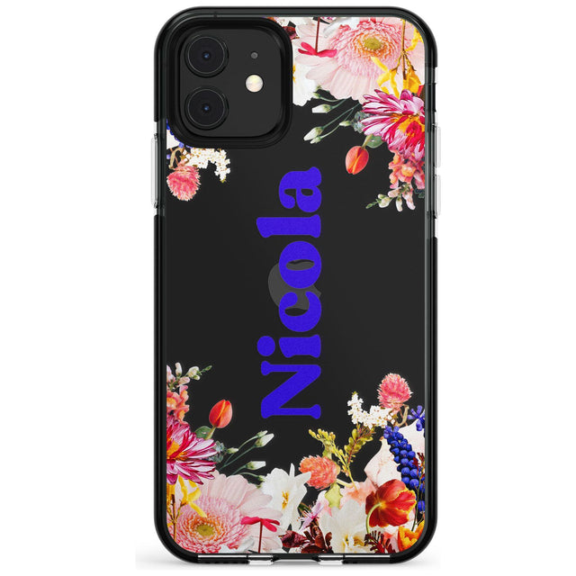 Custom Text with Floral Borders Pink Fade Impact Phone Case for iPhone 11 Pro Max