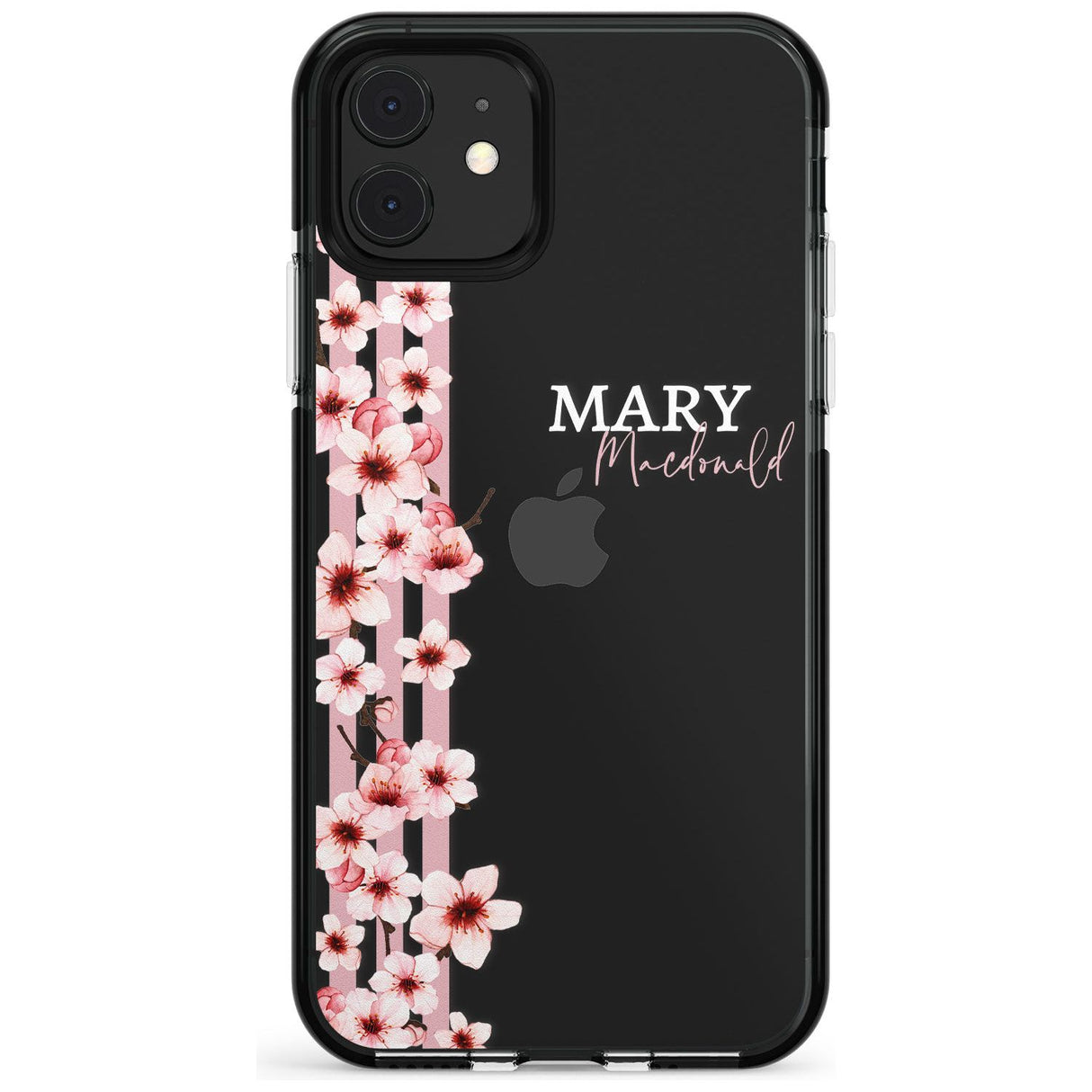 Cherry Blossoms & Stripes Transparent  Pink Fade Impact Phone Case for iPhone 11 Pro Max