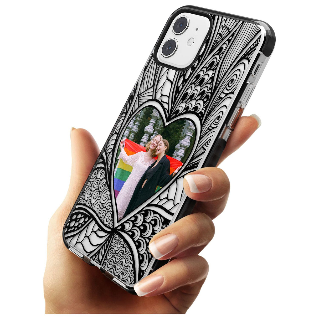 Personalised Henna Heart Photo Case Black Impact Phone Case for iPhone 11 Pro Max