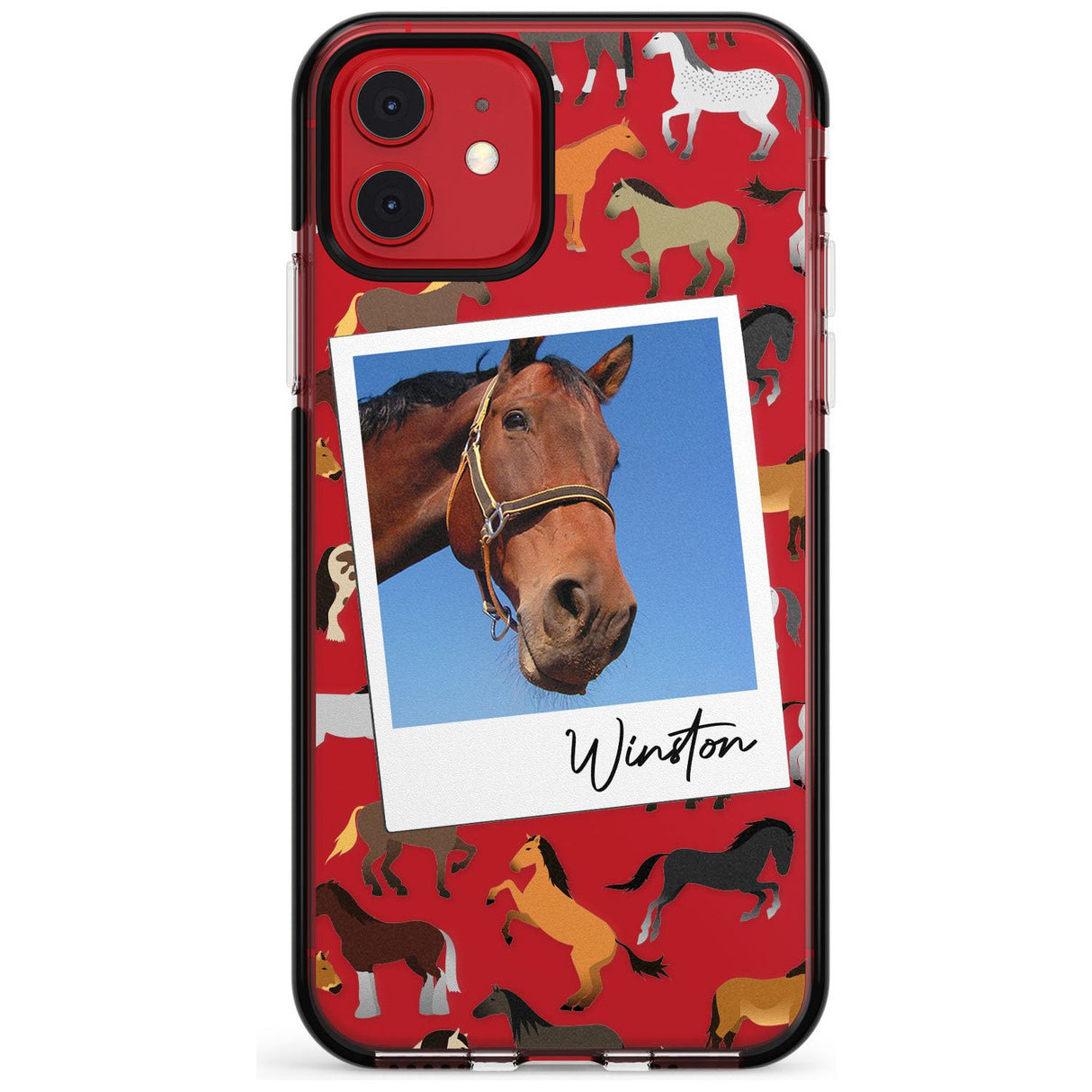 Personalised Horse Polaroid Black Impact Phone Case for iPhone 11 Pro Max