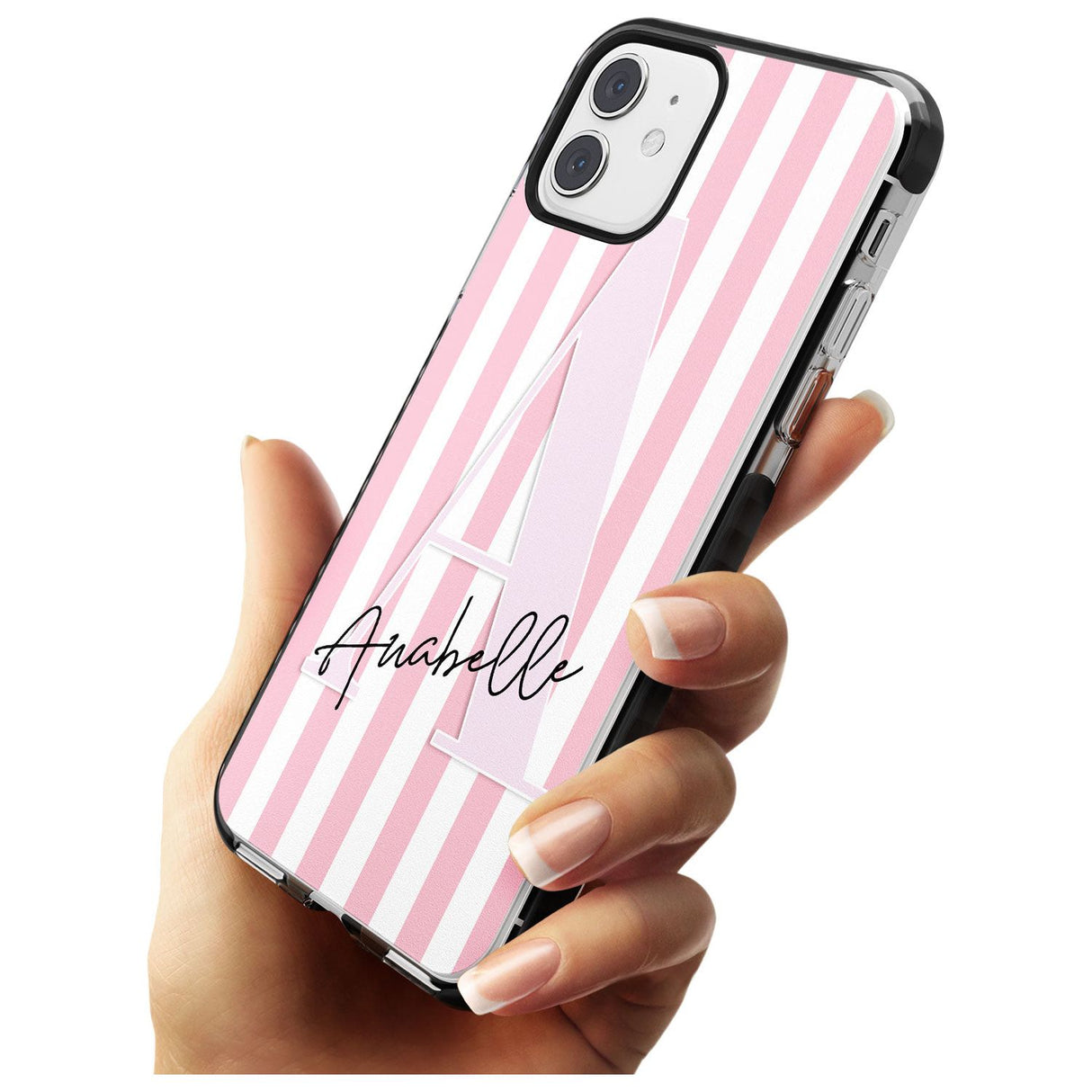 Pink Stripes & Large Monogram iPhone Case   Custom Phone Case - Case Warehouse