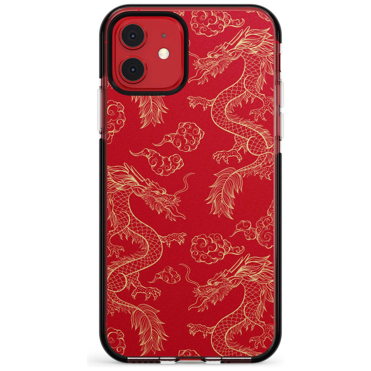 Red and Gold Dragon Pattern Black Impact Phone Case for iPhone 11 Pro Max