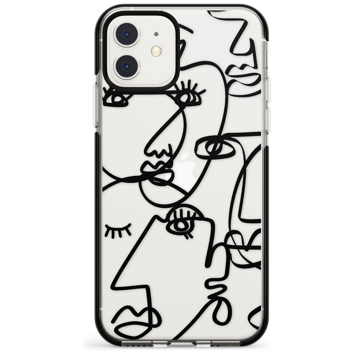 Continuous Line Faces: Black on Clear Pink Fade Impact Phone Case for iPhone 11 Pro Max