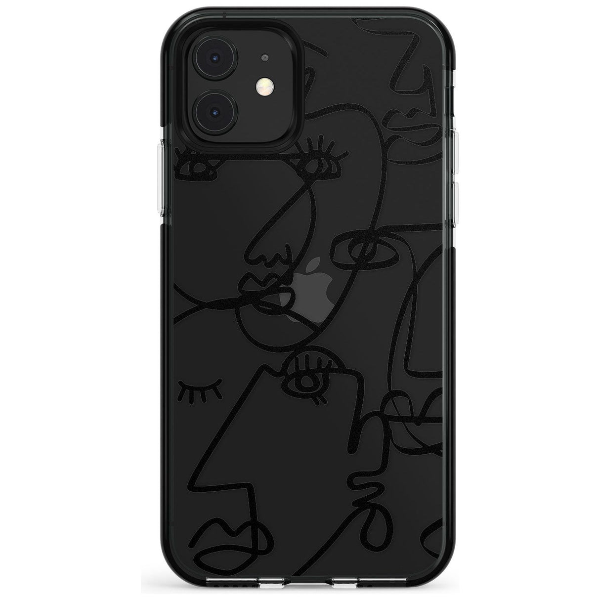 Continuous Line Faces: Black on Clear Pink Fade Impact Phone Case for iPhone 11 Pro Max