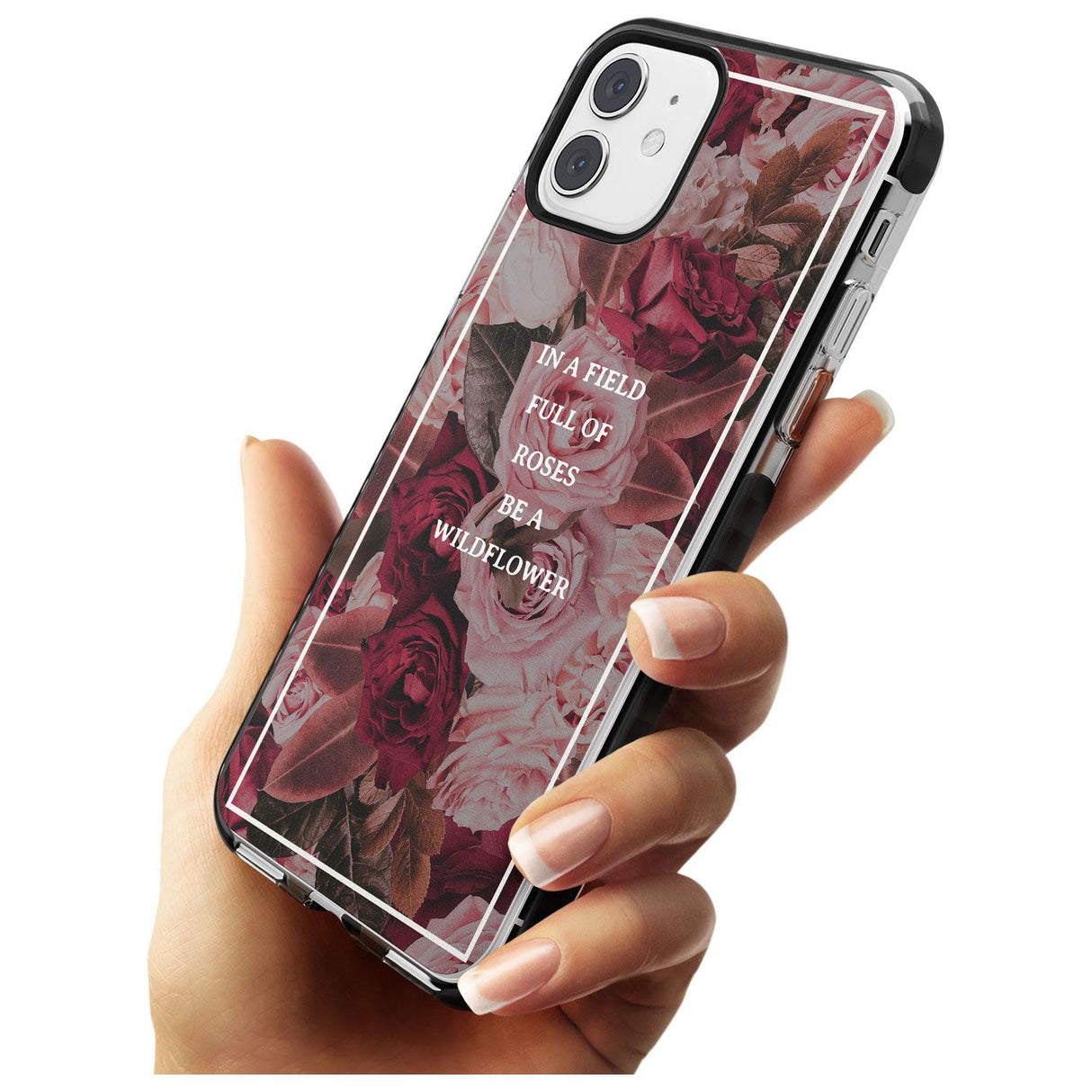 Be a Wildflower Floral Quote Black Impact Phone Case for iPhone 11