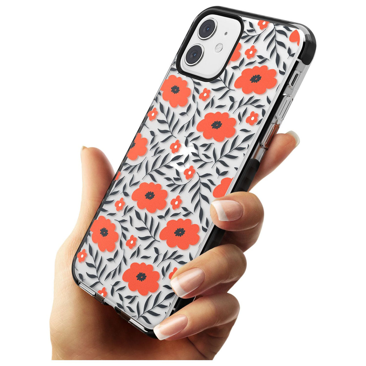 Red Poppy Transparent Floral Black Impact Phone Case for iPhone 11