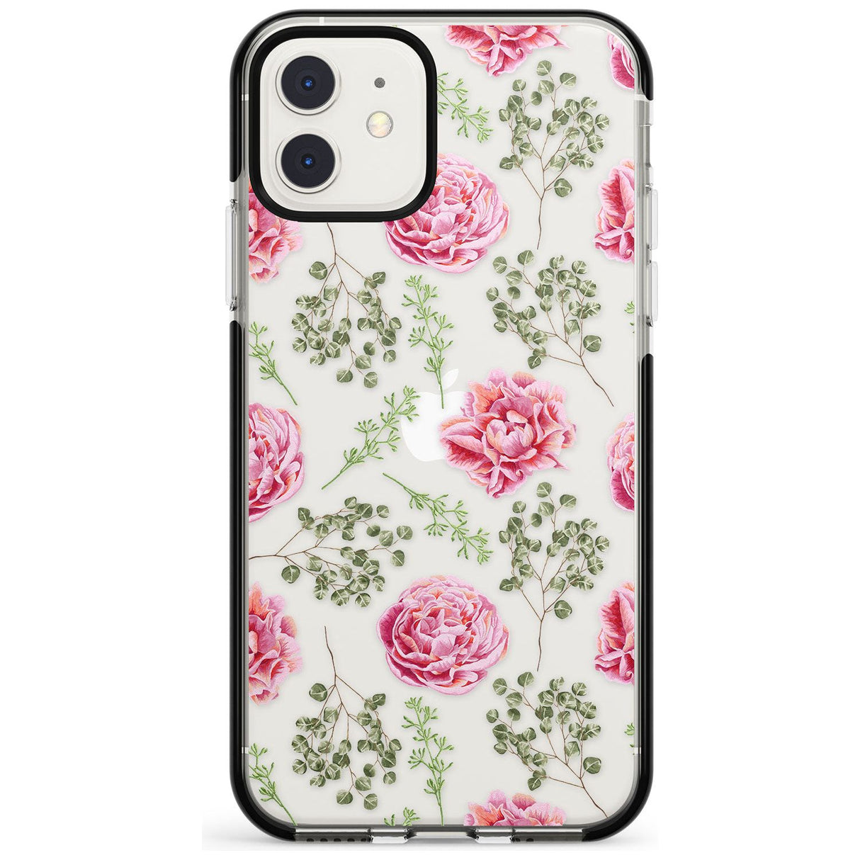 Roses & Eucalyptus Transparent Floral Black Impact Phone Case for iPhone 11