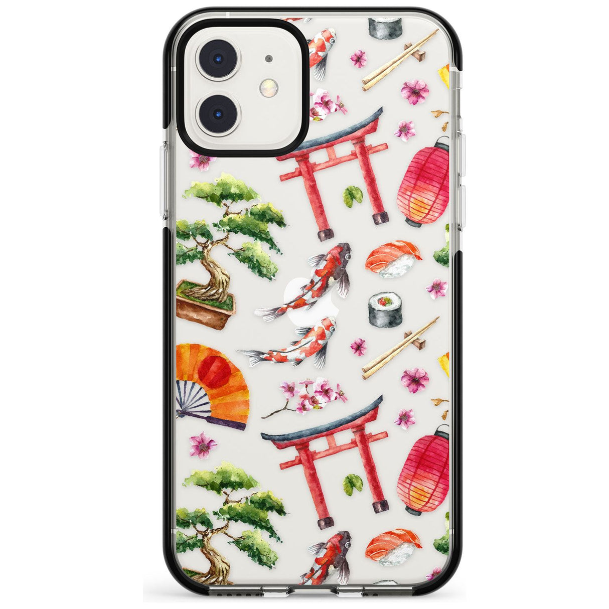 Mixed Japanese Watercolour Pattern iPhone Case  Black Impact Phone Case - Case Warehouse