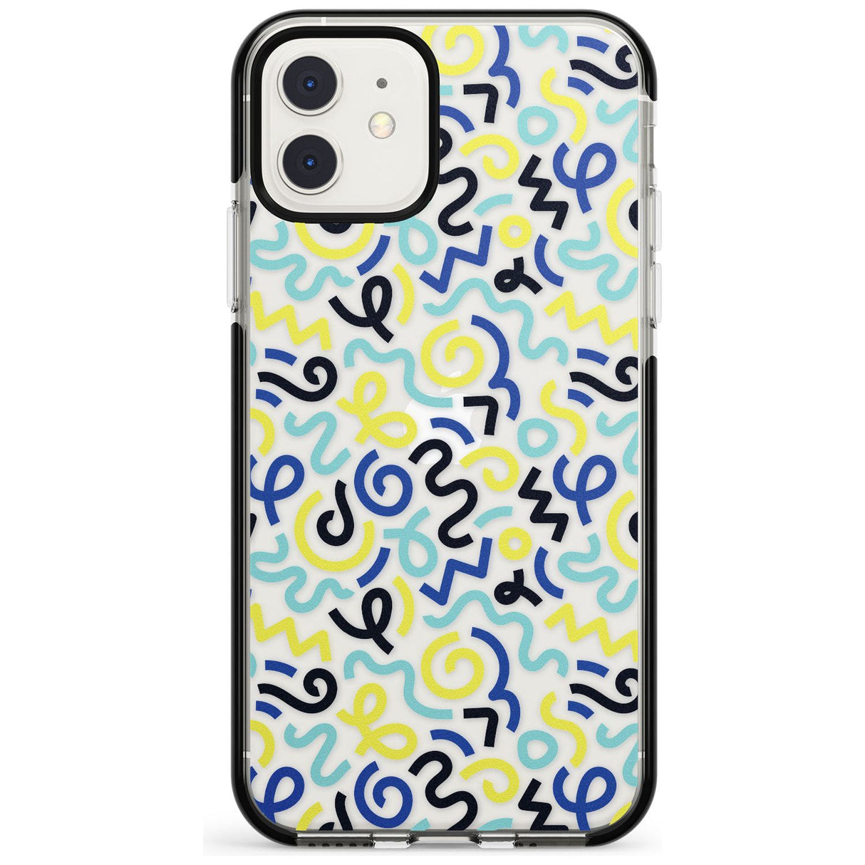 Blue & Yellow Shapes Memphis Retro Pattern Design Black Impact Phone Case for iPhone 11