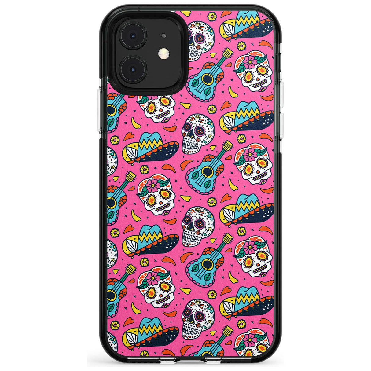 Pink Day of The Dead Pattern Black Impact Phone Case for iPhone 11 Pro Max