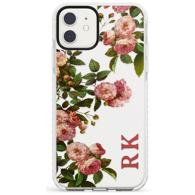 Custom Clear Vintage Floral Pink Garden Roses Impact Phone Case for iPhone 11