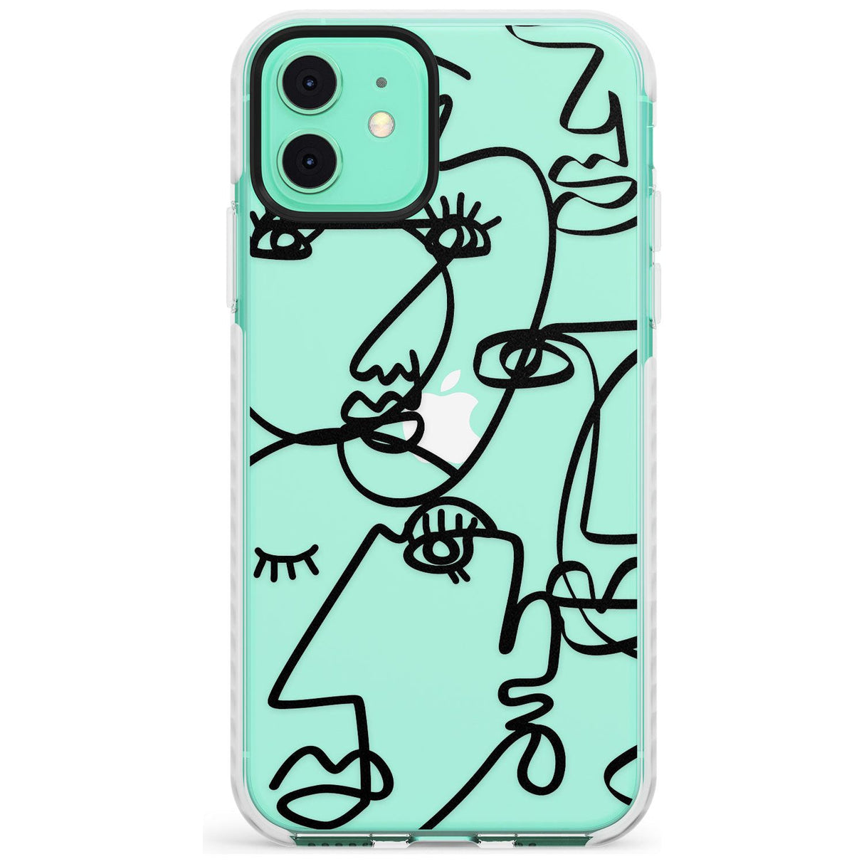 Continuous Line Faces: Black on Clear Slim TPU Phone Case for iPhone 11