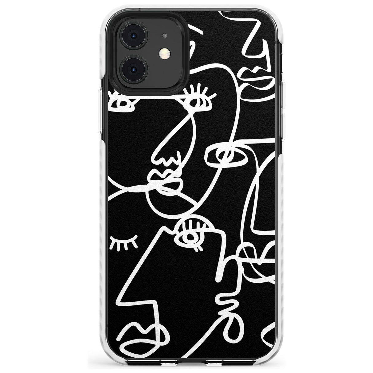 Continuous Line Faces: White on Black Slim TPU Phone Case for iPhone 11