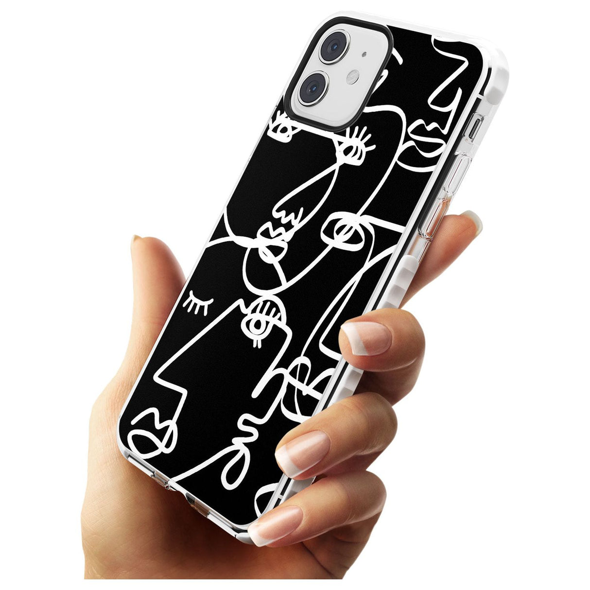 Continuous Line Faces: White on Black Slim TPU Phone Case for iPhone 11