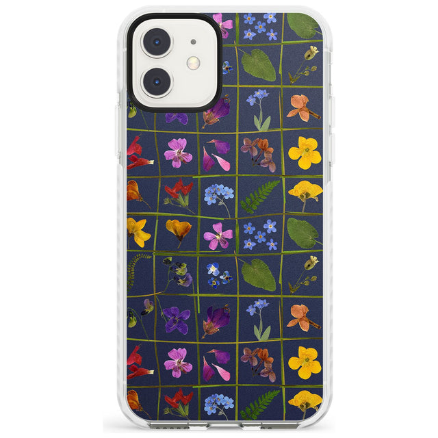 Wildflower Grid Boxes Pattern - Navy Impact Phone Case for iPhone 11