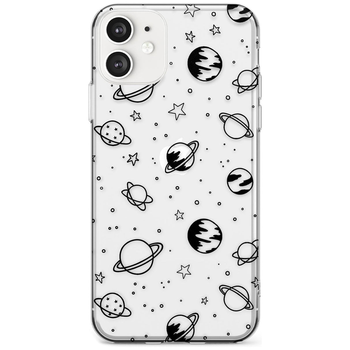 Outer Space Outlines: Black on Clear Black Impact Phone Case for iPhone 11