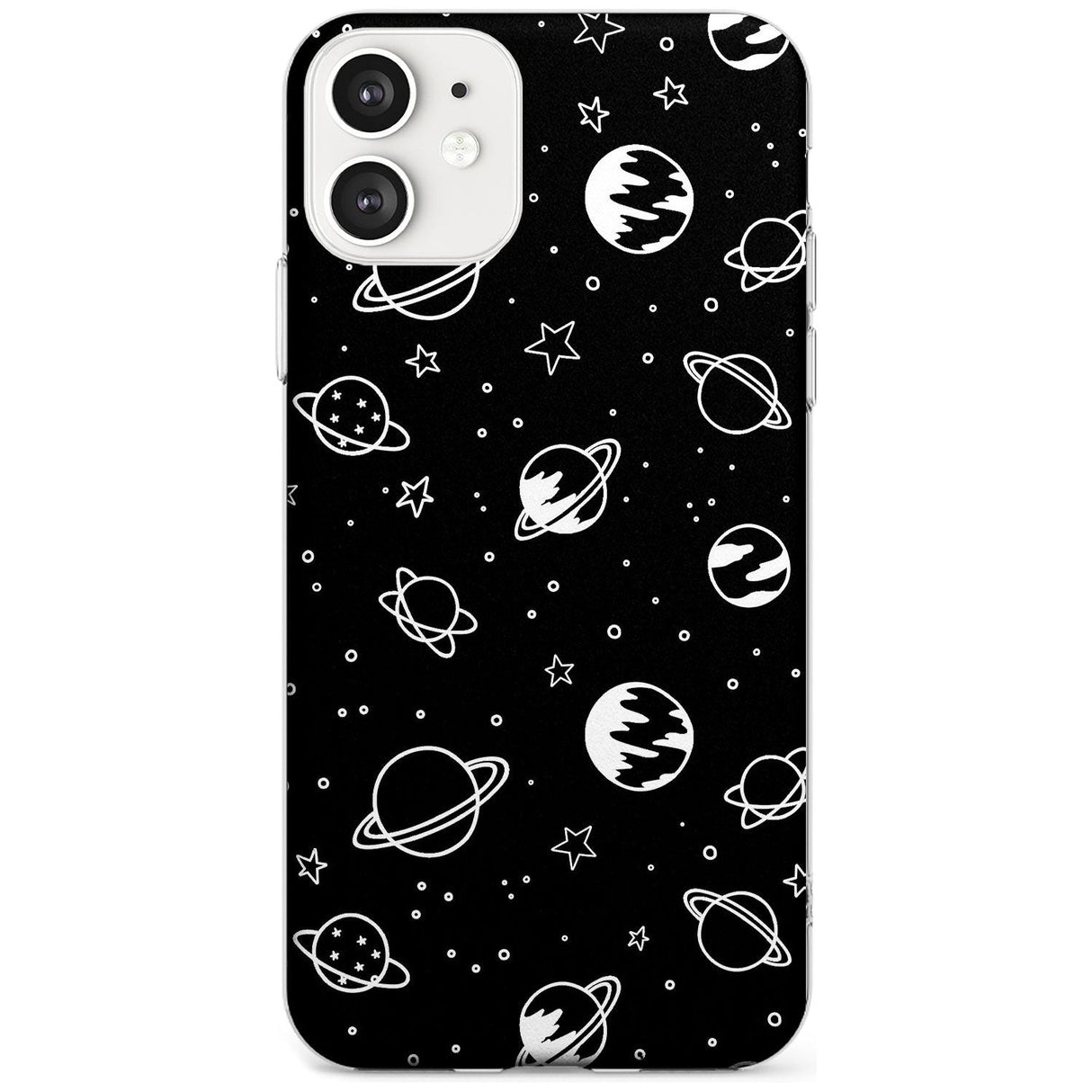 Outer Space Outlines: White on Black Black Impact Phone Case for iPhone 11