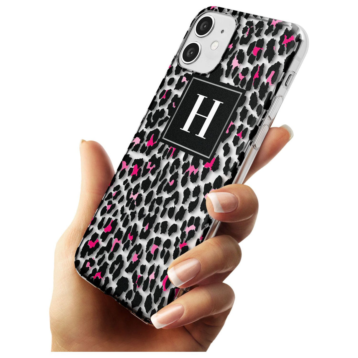 Customised Pink Monogram Leopard Spots Slim TPU Phone Case for iPhone 11