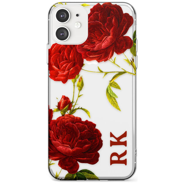 Custom Clear Vintage Floral Red Roses Slim TPU Phone Case for iPhone 11