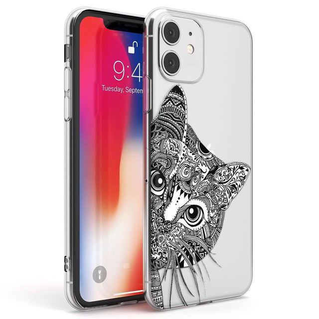 Henna Cat Phone Case iPhone 11 / Clear Case,iPhone 12 / Clear Case,iPhone 12 Mini / Clear Case Blanc Space