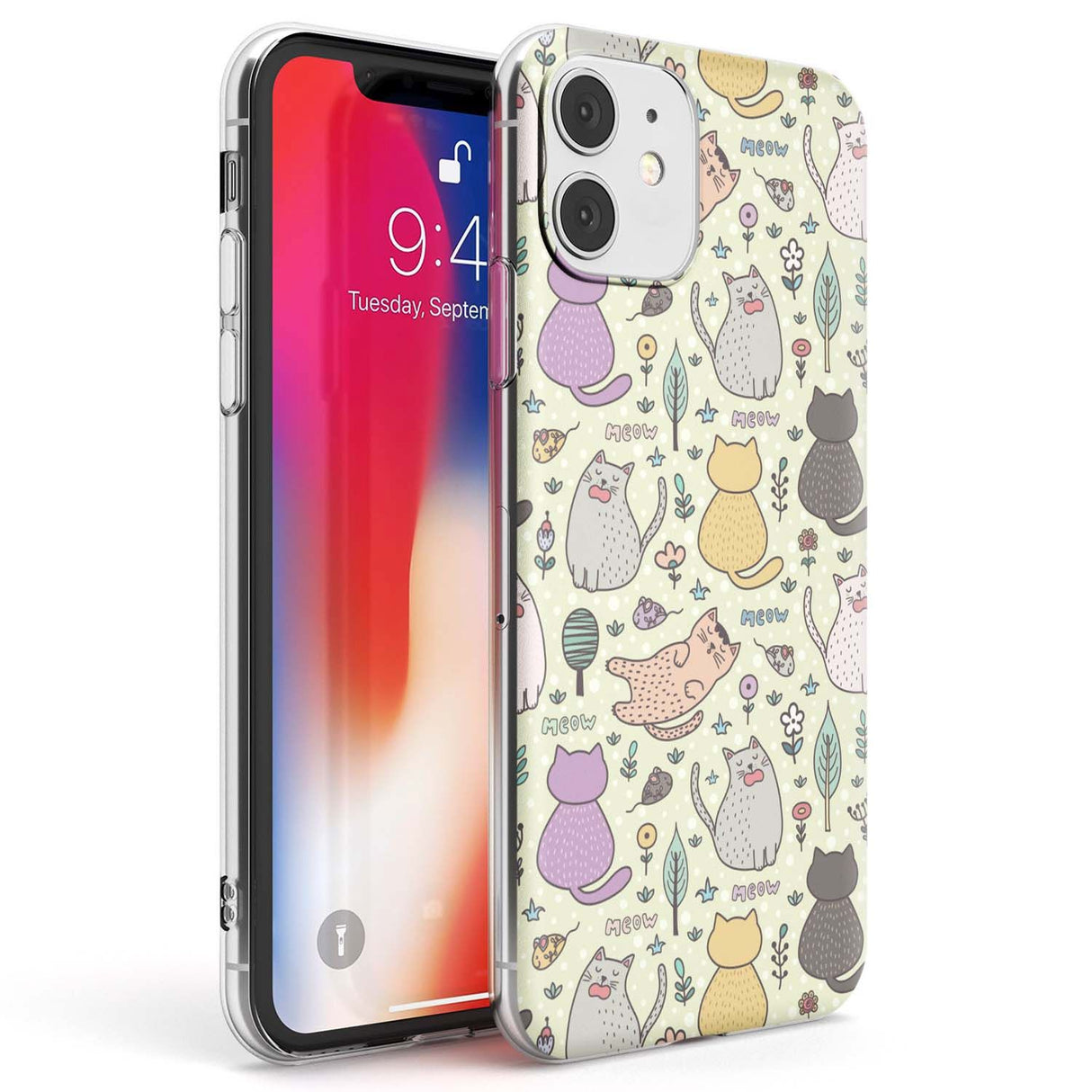 Cat Pattern Cream Phone Case iPhone 11 / Clear Case,iPhone 12 / Clear Case,iPhone 12 Mini / Clear Case Blanc Space