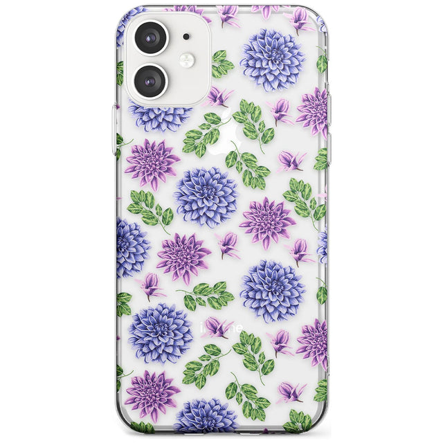 Purple Dahlias Transparent Floral Slim TPU Phone Case for iPhone 11