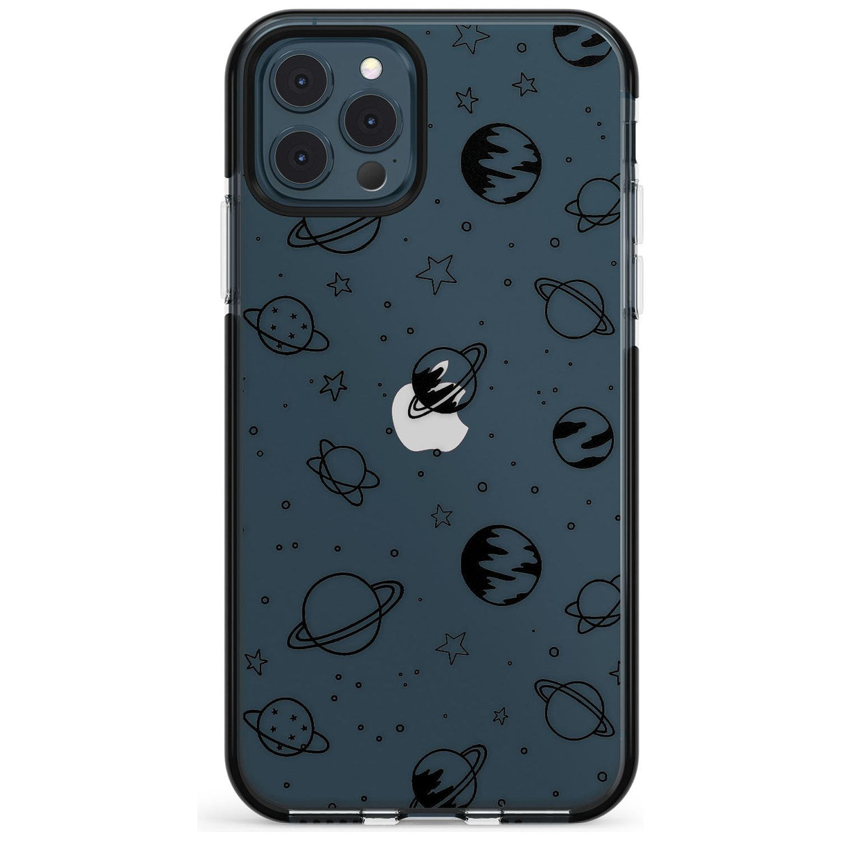 Outer Space Outlines: Black on Clear Pink Fade Impact Phone Case for iPhone 11