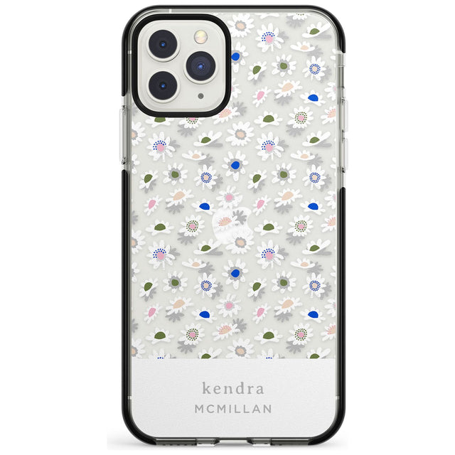 Grey & White Daisies Floral Design iPhone Case  Black Impact Custom Phone Case - Case Warehouse