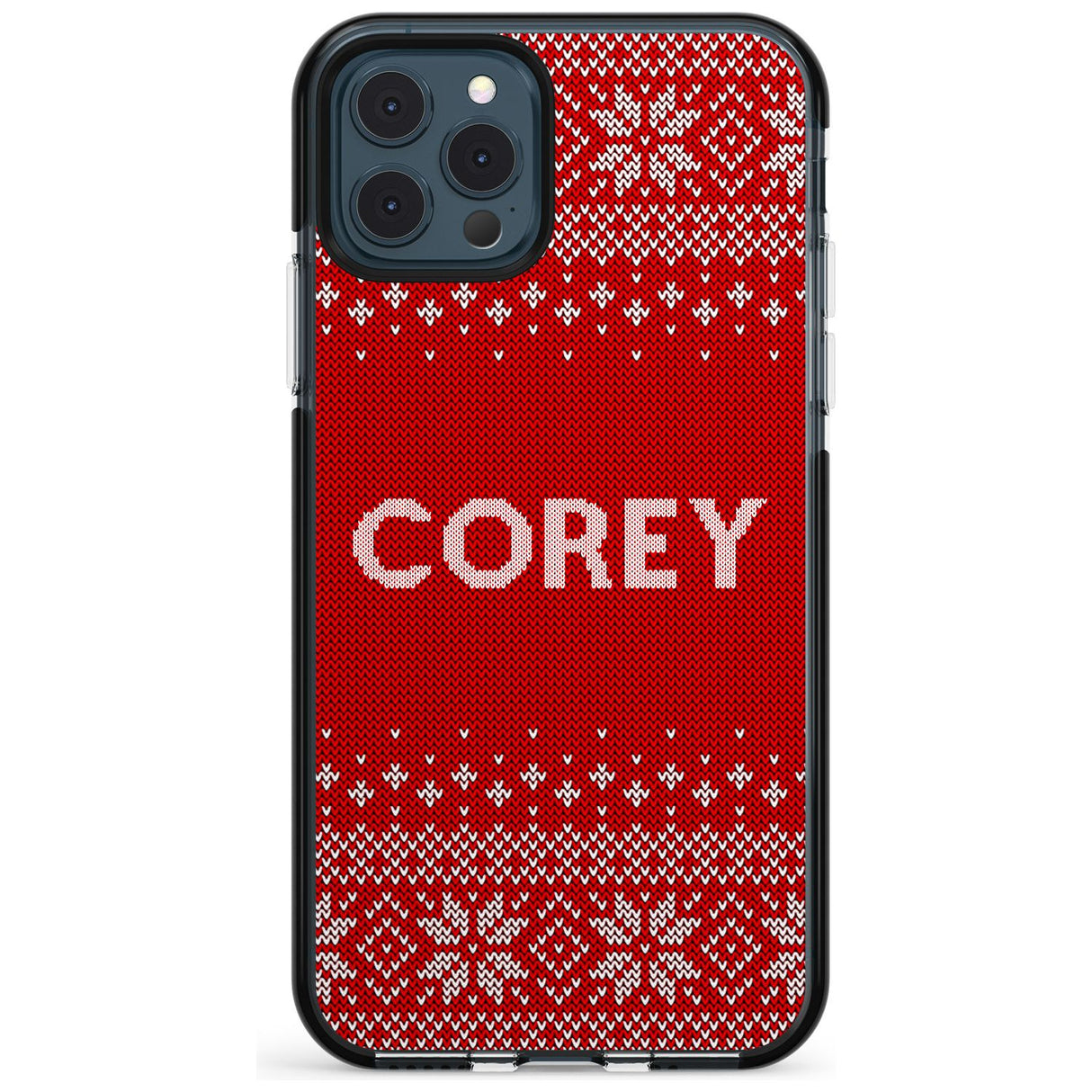 Personalised Red Christmas Knitted Jumper Black Impact Phone Case for iPhone 11