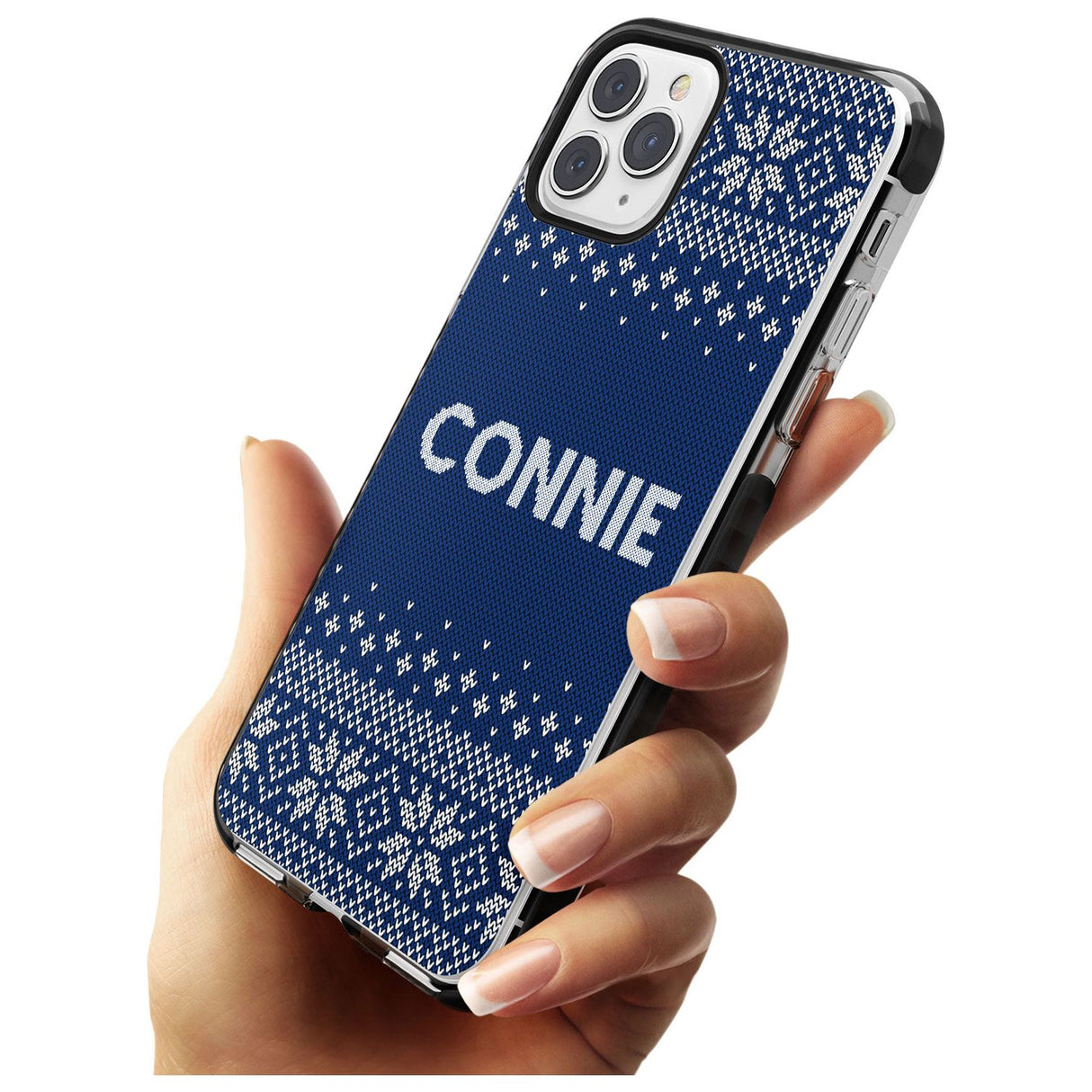 Personalised Blue Christmas Knitted Jumper Black Impact Phone Case for iPhone 11