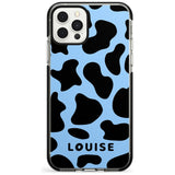 Personalised Blue and Black Cow Print Black Impact Phone Case for iPhone 11