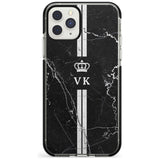 Stripes + Initials with Crown on Black Marble Black Impact Phone Case for iPhone 11 Pro Max