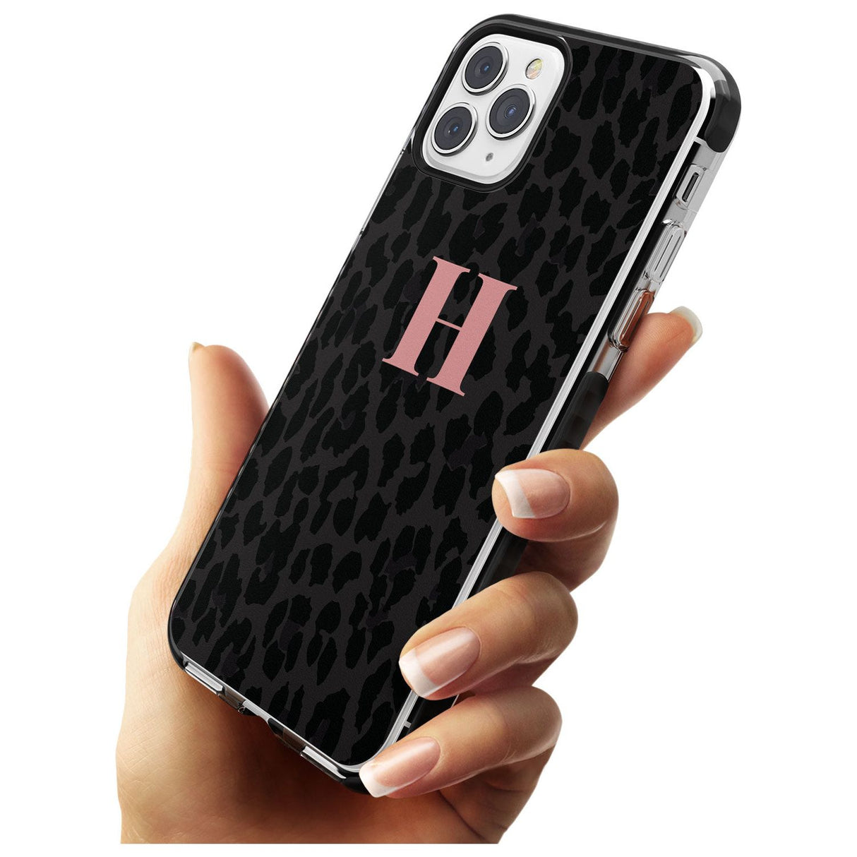 Small Pink Leopard Monogram Black Impact Phone Case for iPhone 11 Pro Max