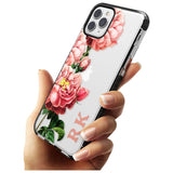 Custom Clear Vintage Floral Pink Peonies Black Impact Phone Case for iPhone 11 Pro Max