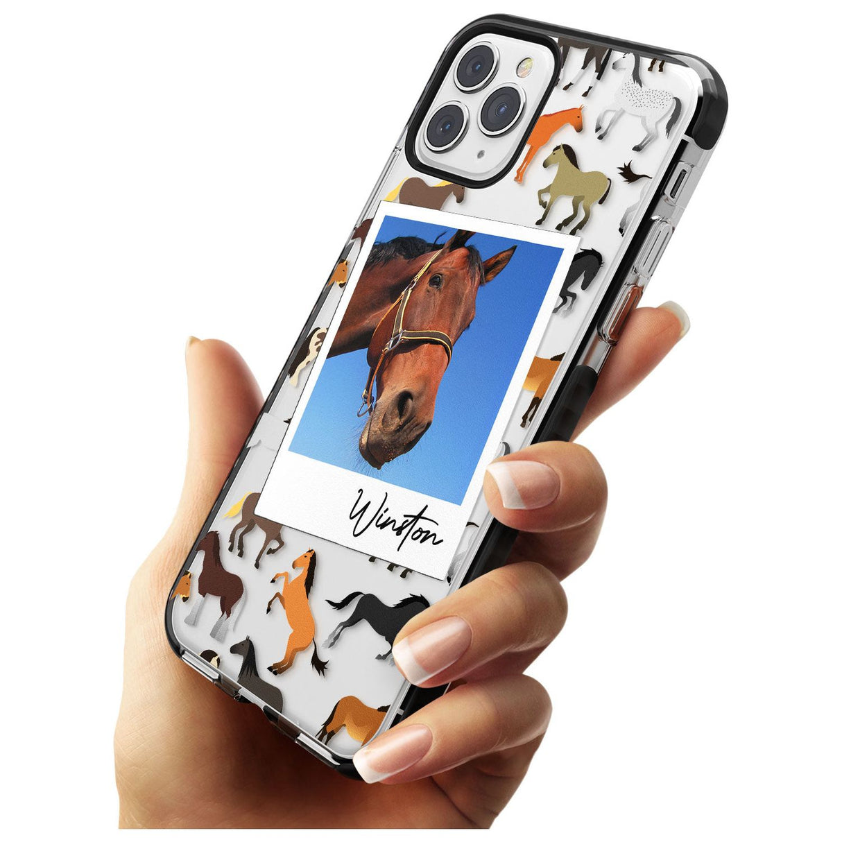 Personalised Horse Polaroid Black Impact Phone Case for iPhone 11