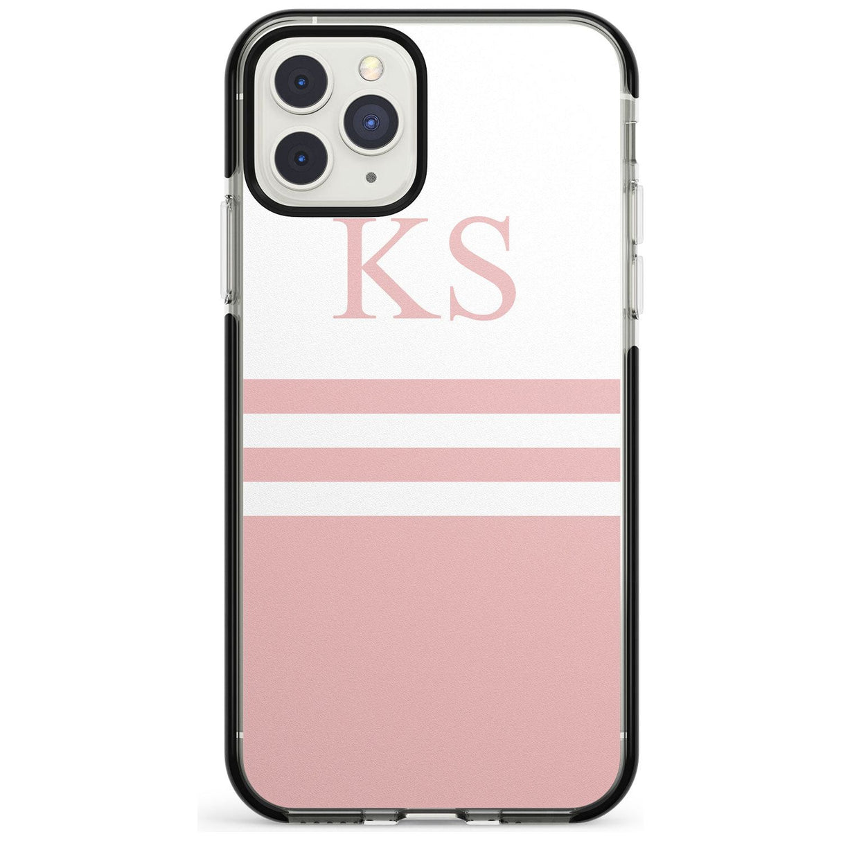 Minimal Pink Stripes & Initials iPhone Case  Black Impact Custom Phone Case - Case Warehouse