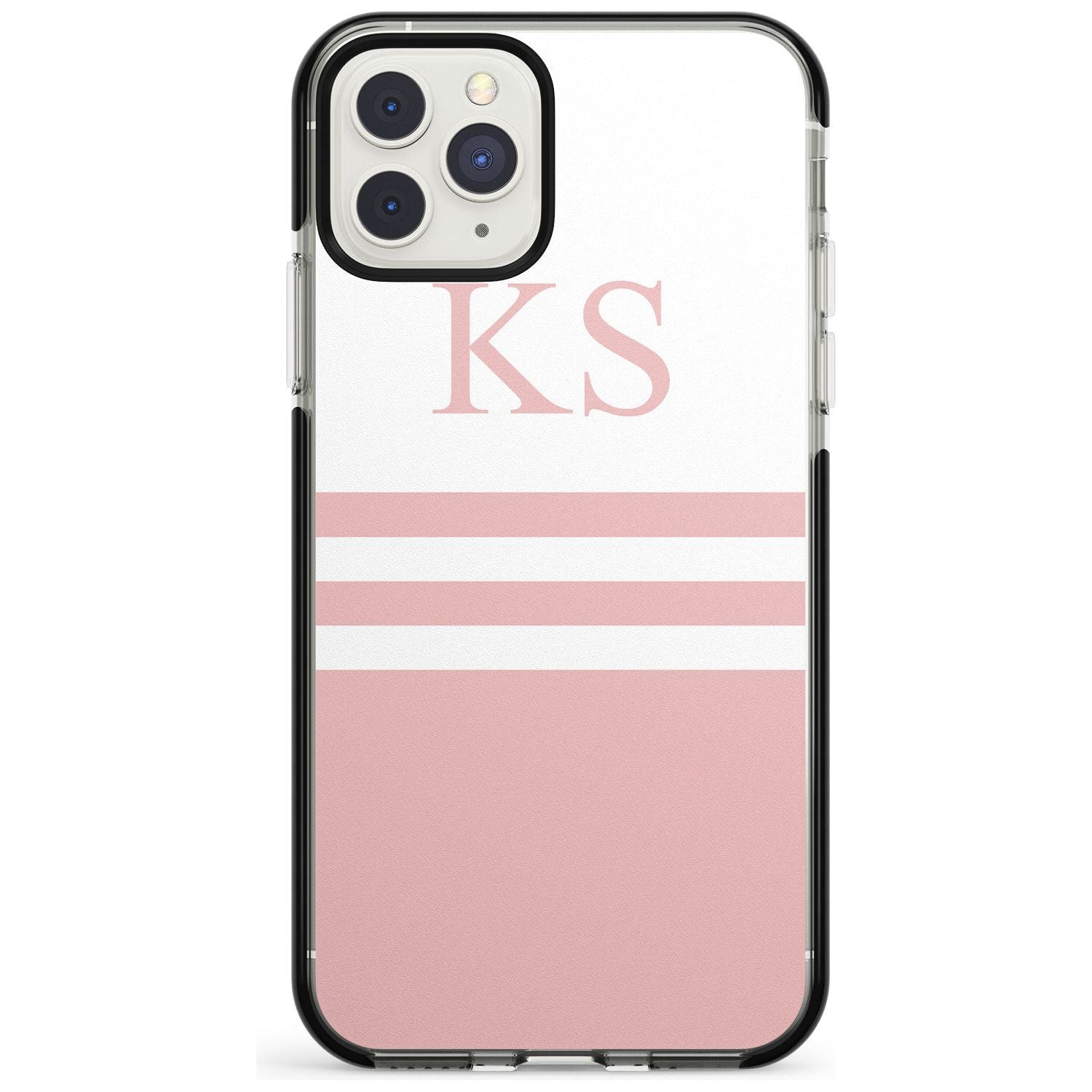 Minimal Pink Stripes & Initials iPhone Case  Black Impact Custom Phone Case - Case Warehouse
