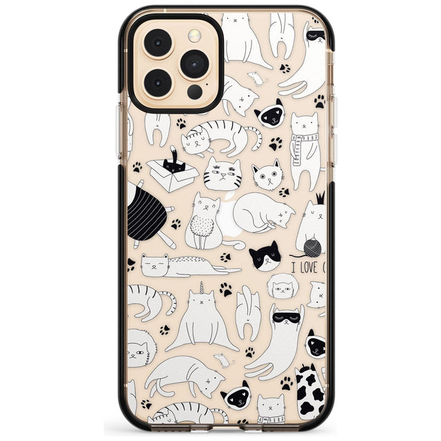 Cartoon Cat Collage - Black & White Pink Fade Impact Phone Case for iPhone 11