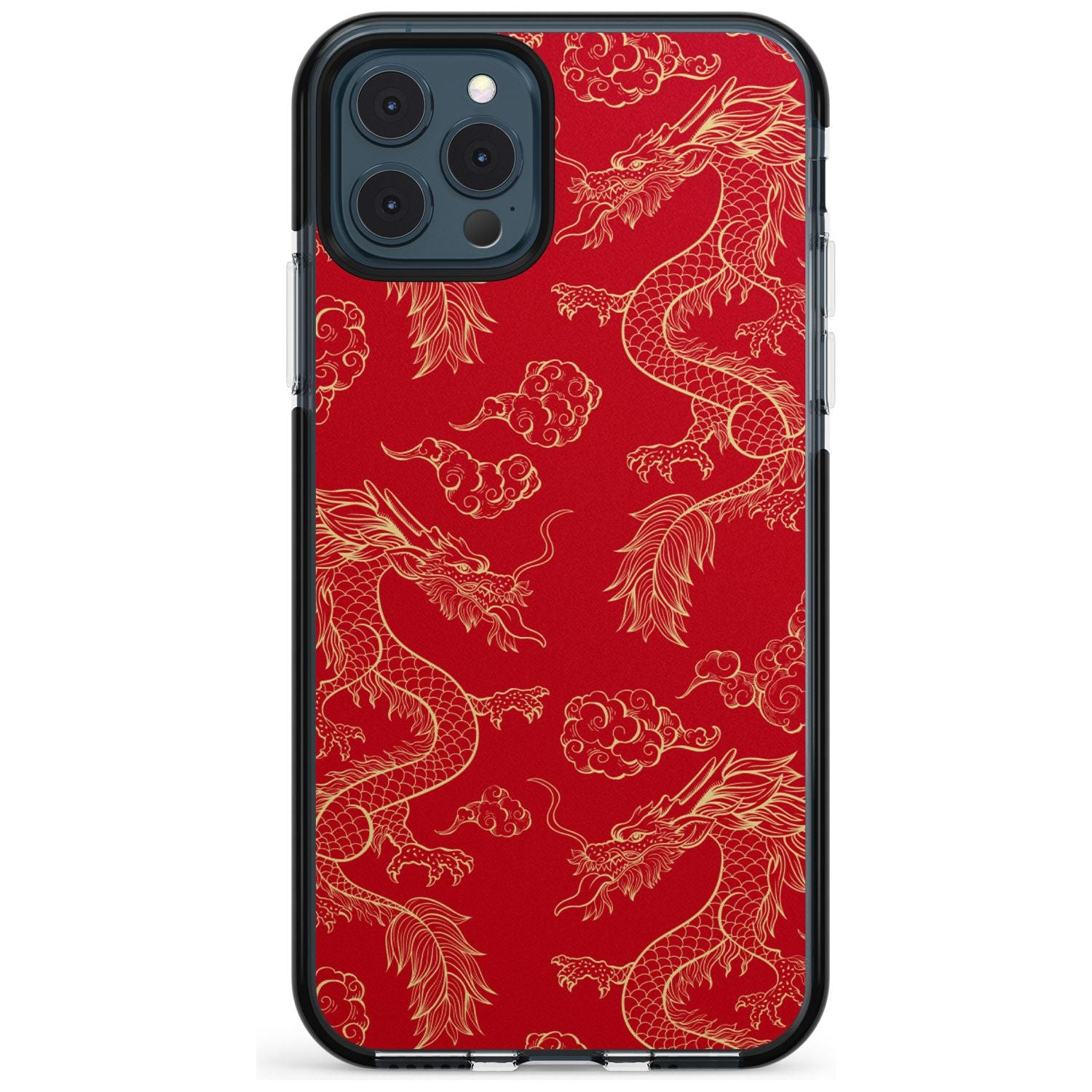 Red and Gold Dragon Pattern Black Impact Phone Case for iPhone 11