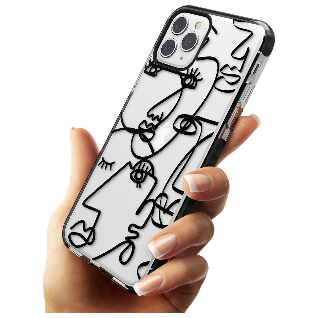 Continuous Line Faces: Black on Clear Pink Fade Impact Phone Case for iPhone 11